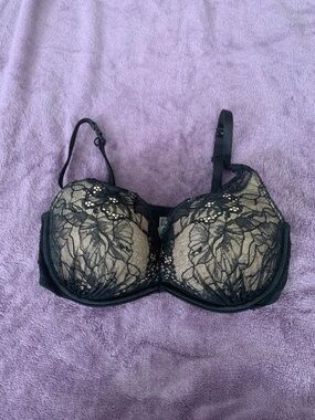 Victoria's Secret Black Lace over Nude Tulle Underwire Bra